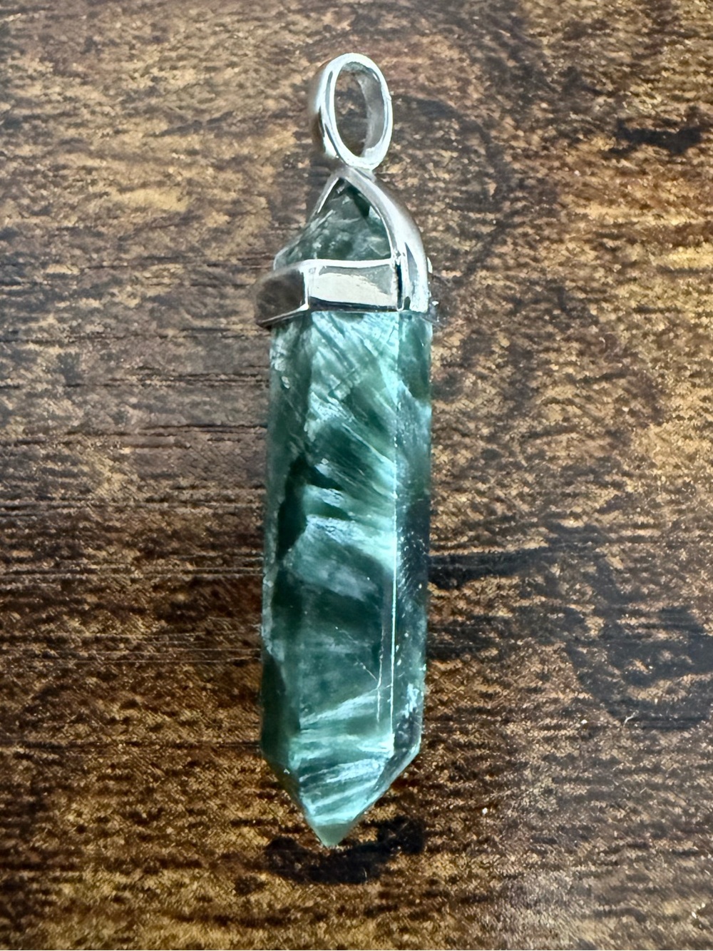 Seraphinite Double Terminated Point Pendant Necklace with 925 Silver Bail